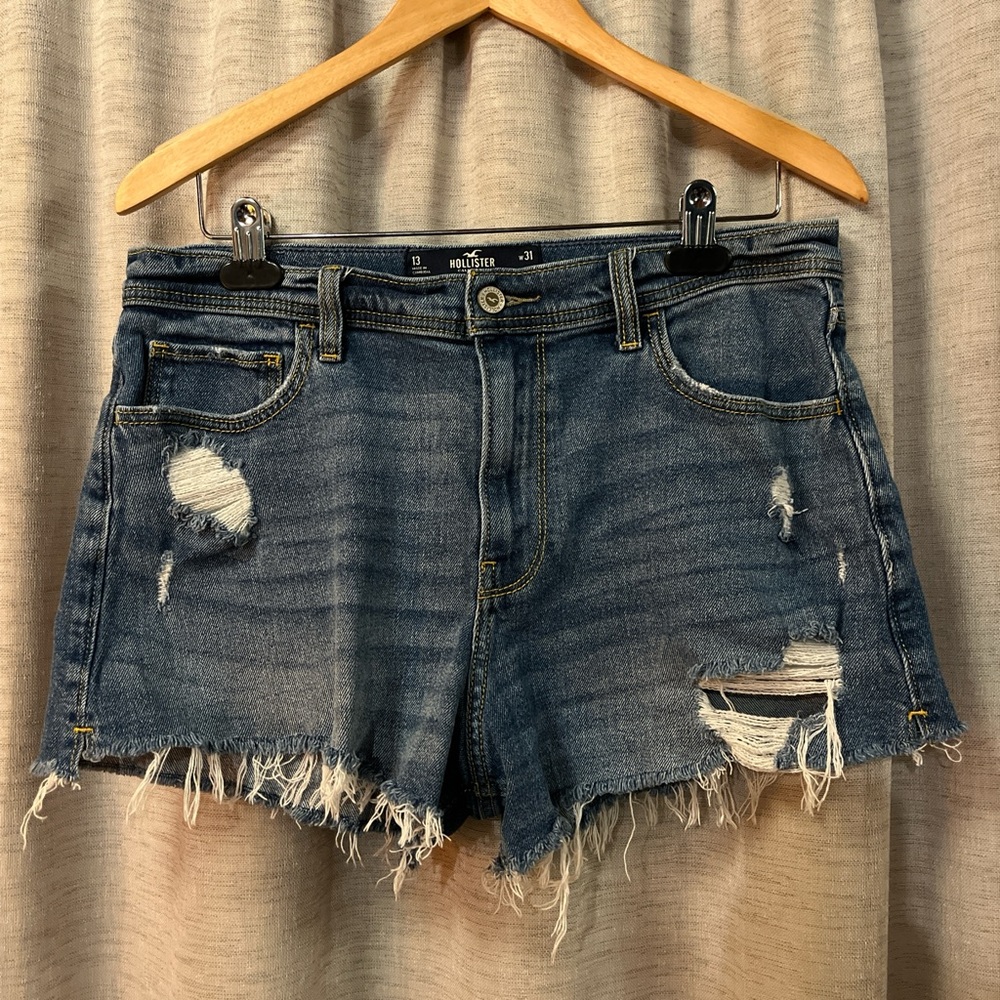 Hollister Women's Dark Blue Ripped Jean Shorts